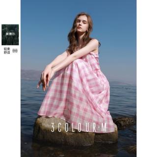 三彩 女士格纹吊带连衣裙 2025夏款