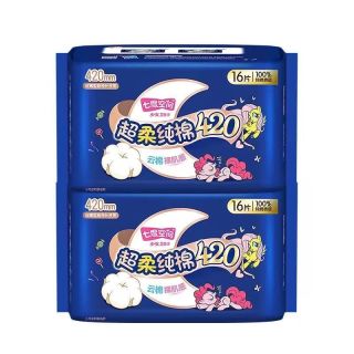 百亿补贴：七度空间 少女夜用420mm100%纯棉超薄透气卫生巾32片