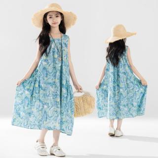 URBANSHOW 女童裙子夏季新款清凉无袖公主裙青少年中大童连衣裙