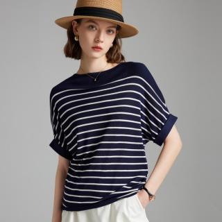 CANTO MOTTO 夏季宽松一字领蝙蝠袖T恤女