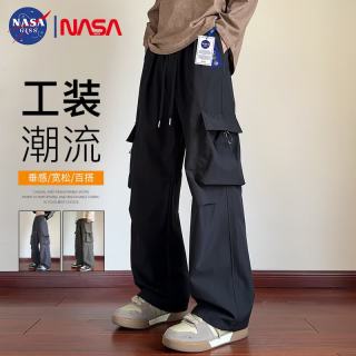 移动端、京东百亿补贴：NASA GISS 休闲裤男夏季美式多口袋薄款直筒工装裤宽松百搭裤子男 黑色 M
