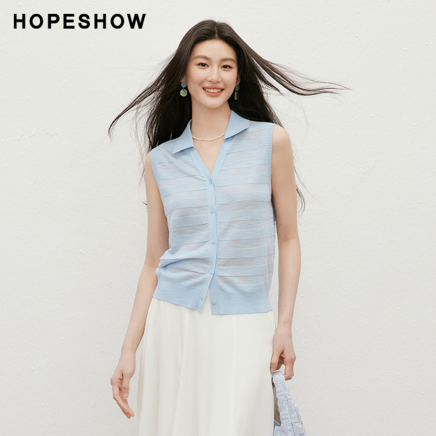  HOPESHOW/红袖 条纹提花 女士针织开衫