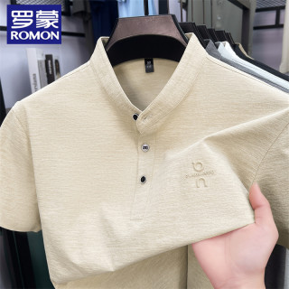 罗蒙 夏季短袖男T恤新款时尚立领休闲男装国风透气舒适男士衣服潮