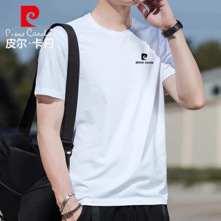 皮尔·卡丹 男士圆领短袖T恤 白色 M