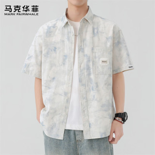 马克华菲 男士短袖衬衫 夏季薄款纯棉衬衣 潮流休闲渐变色外套