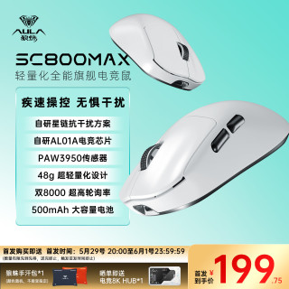 狼蛛 重磅新品狼蛛SC800MAX鼠标全自研星链AI方案+全自研AL01A电竞芯片+PWA3950传感器8k
