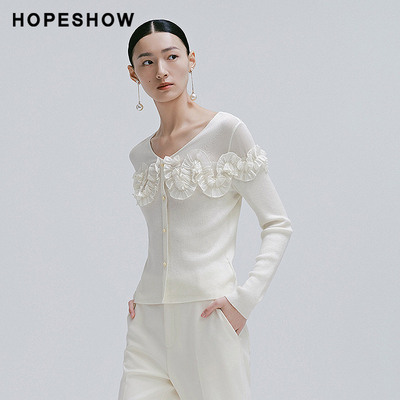  HOPESHOW/红袖 花朵装饰 女士针织衫