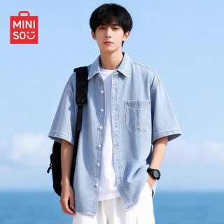 名创优品 男士短袖牛仔衬衫 Z