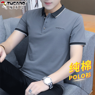 啄木鸟 t恤男款短袖夏季纯棉薄款透气休闲商务高档polo衬衫衣领男上衣男 深灰色（纯棉/凉感/透气） XL