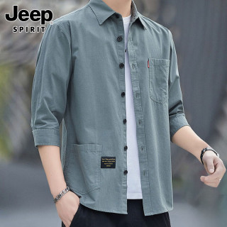 JEEP SPIRIT 吉普 男士纯棉衬衫 七分袖工装衬衣