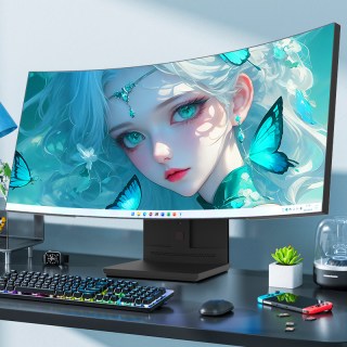 WPNA 34英寸4K曲面带鱼屏超薄台式一体机电脑酷睿i3i5i7高配炒股家用办公商用设计直播电竞游戏全套整机