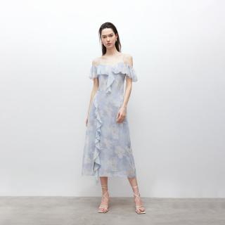 ONLY 夏季度假荷叶边开衩V领吊带高级感连衣裙