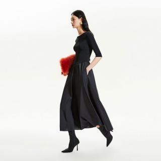 VERO MODA 连衣裙圆领收腰七分袖拼接长裙通勤显瘦高级感夏专柜同款