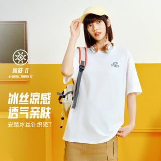 安踏 凉感t恤夏季宽松透气轻薄休闲男女印花短袖运动上衣