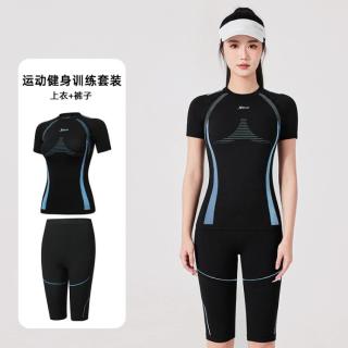 特步 紧身衣短袖女夏季跑步骑行运动训练套装运动T恤上衣健身服女内衣