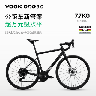 VOOK ONE3.0电子变速整车公路自行车单盘13速油压碟刹7050铝合金单车 经典哑光黑 碳轮版 L