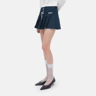 HERLIAN 2026年春季新品交叉绑带抽绳系带设计百褶裙女半身短裙