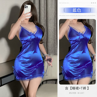FOURDATRY 性感纯欲风吊带睡裙女薄款蕾丝心机开叉睡衣免脱套装