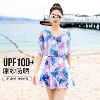 特步 泳衣女士保守连体裙式泳装防晒遮肚显瘦小胸聚拢海边沙滩度假泳装