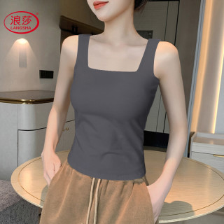 浪莎 2025新款烟灰色白色吊带背心女外穿方领无袖西装内搭打底外穿