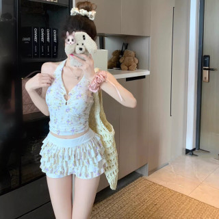 安与·洛施琪 ANU&LOSHIQI 安与·洛施琪 比基尼仙女范纯欲风碎花性感小胸聚拢显瘦遮肉海边度假分体泳衣女