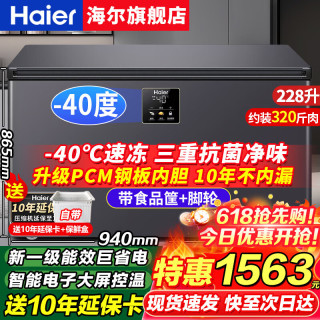 海尔 零下-40度超低温冰柜家用300/500升以上商用大容量全冷冻冷藏海鲜