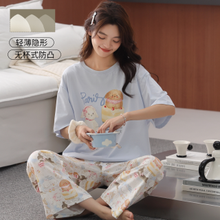 雅鹿 纯棉 女士睡衣套装 NSALM-海盐蓝  L