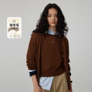TEENIE WEENIE 女式针织衫小熊春装半精纺绵羊毛V领针织开衫轻奢质感毛衣