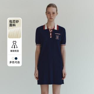 TEENIE WEENIE 小熊气质学院风撞色Polo领短袖毛针织连衣裙