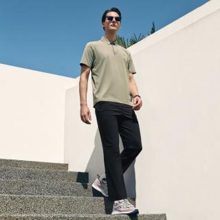 FILA 男装男式吸湿速干运动Polo衫男日常针织短袖上衣