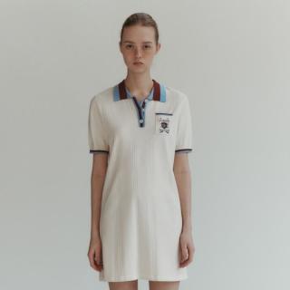 TEENIE WEENIE 小熊气质学院风撞色Polo领短袖毛针织连衣裙
