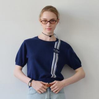 限尺码：TEENIE WEENIE 短袖毛衫小熊女装时髦条纹短袖针织衫毛衣套头衫