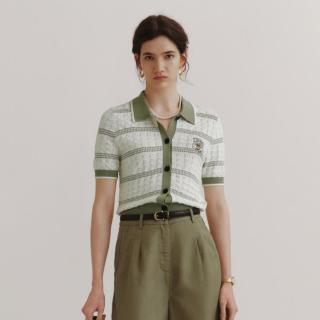 TEENIE WEENIE 针织衫小熊款清爽镂空短袖针织开衫肌理感翻领毛衫女装