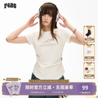 F426 夏季新款美式休闲短款收腰短袖T恤 米白色 S