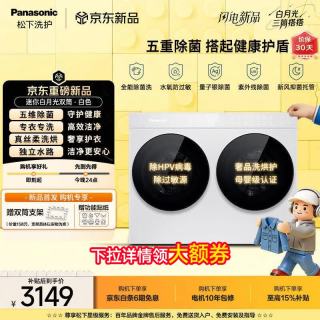 Panasonic 白月光搭搭洗烘一体机双筒小型迷你洗衣机滚筒一级能效家用变频母婴洗除菌
