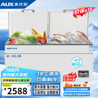 奥克斯 2.2米长冰柜商用大容量全冷冻788升单温转换柜冷冻-18℃卧式冷柜冰箱数显温控BD/BC-788A1888DS