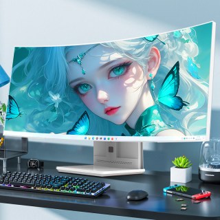 WPNA 34英寸4K曲面带鱼屏超薄台式一体机电脑酷睿i3i5i7高配炒股家用办公商用设计直播电竞游戏全套整机
