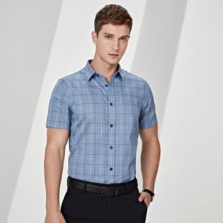 EMZ 鄂尔多斯 夏男士短袖格纹纯棉衬衫衬衣轻薄舒适透气
