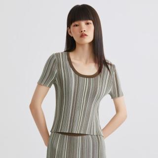 BLUE ERDOS 春夏款女装简约时尚舒适精纺条纹短袖小众针织衫女