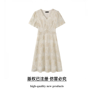 shezi 大码女2026夏季时尚v领连衣裙胖妹妹气质减龄蕾丝
