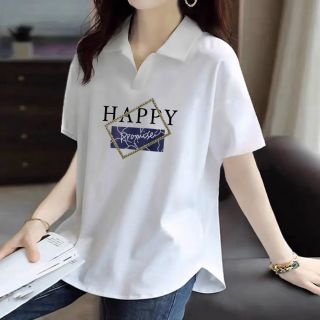 啄木鸟 白色POLO衫女短袖夏季休闲胖MM大码宽松显瘦下摆翻领T恤潮