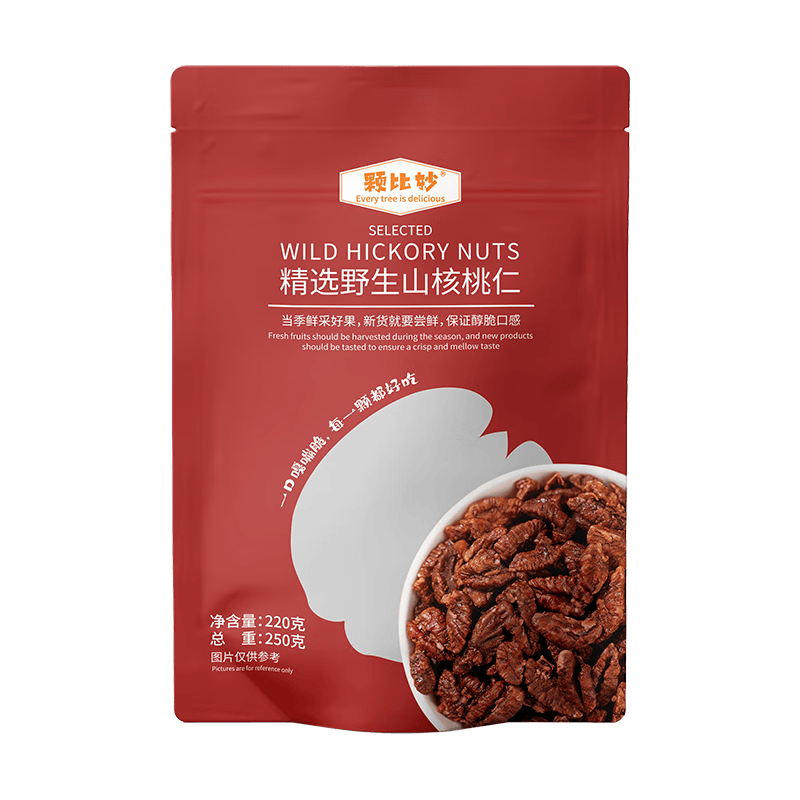  颗比妙 独立小包装 山核桃仁零食 精选原香味440g【220g*2袋约28个小包装】