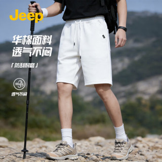 吉普 休闲裤夏季新款舒适高弹力男士五分裤工装短裤沙滩裤潮流 本白 XL