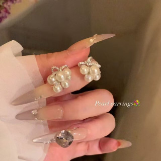 半日逅屿 法式气质蝴蝶结珍珠耳环女小众设计时尚气质轻奢高级感精致耳饰品 蝴蝶结珍珠耳环