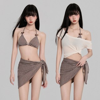 奥思鸟 绝美泳衣 女士2025新款分体高级感纯欲性感海边度假四件套裙式泳装 25104