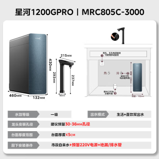 国家补贴：美的 净水器星河1200G PRO RO反渗透净水机