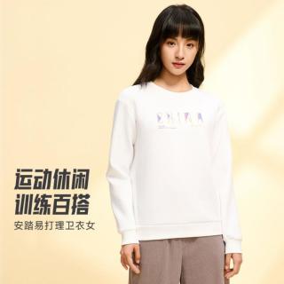 安踏 易打理运动卫衣女春秋训练套头衫纯色圆领针织打底女式运动上衣