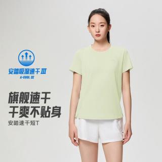 安踏 吸湿速干短T女子夏季休闲跑步健身短袖T恤透爽科技运动上衣
