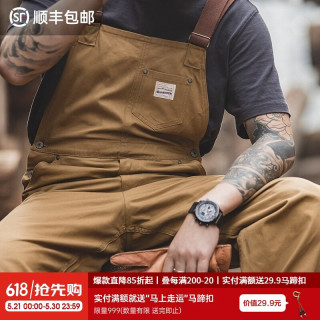 马登 工装 复古卡其色背带裤男阿美咔叽经典工装帆布休闲裤男 杏黄色 2XL