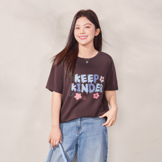 慕姗诗怡 大码女装2026夏遮肚子宽松印花正肩短袖T恤C2603011